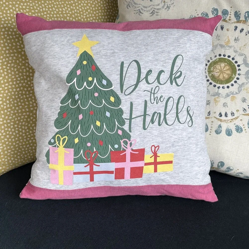 Deck the Halls Pastel Christmas decoration reworked shirt 16' throw pillow cover